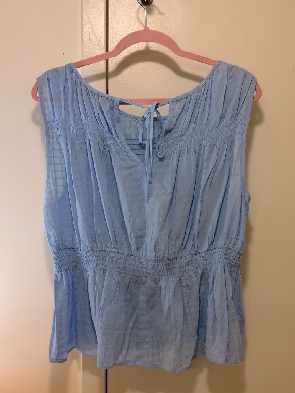 Loft Baby Blue Sleeveless Top with Smocking & Back Tie - Women - Picture 2 of 3